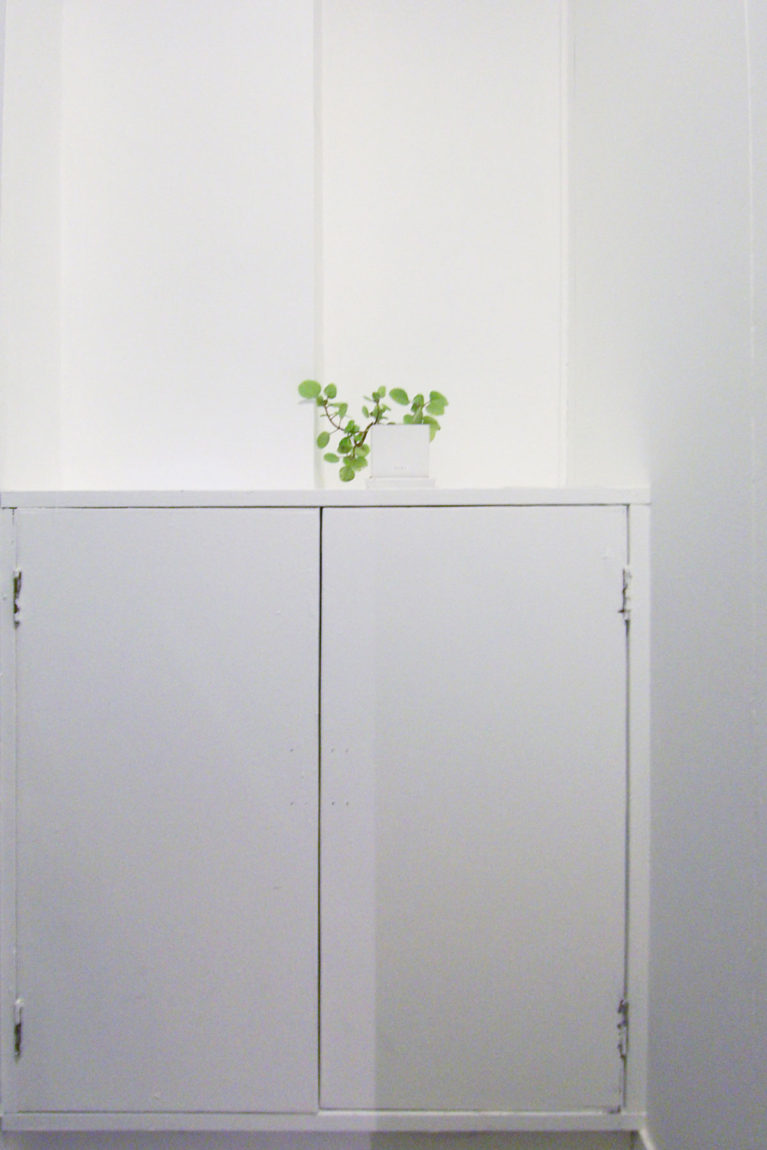 既存のプリント合板や砂壁を全白くペイント。