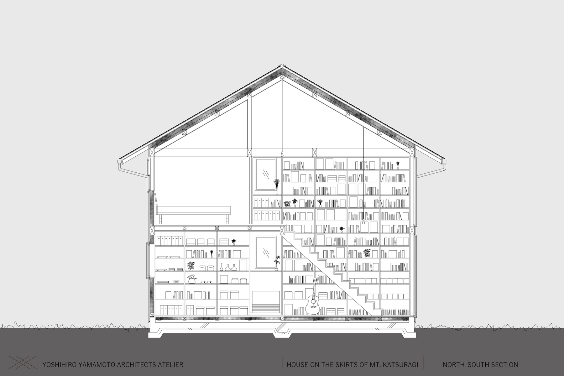 葛城山麓の家|南北断面図