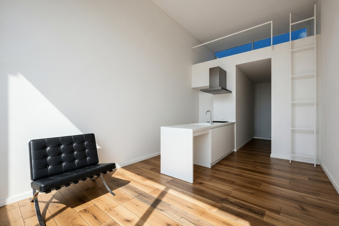 賃貸住戸。4階は天井高を上げ、水廻り上をロフト利用。